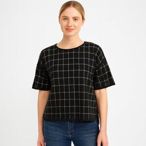 Sanctuary Black White Stripe Squares Short Sleeve Top Tee T-Shirt Blouse Small